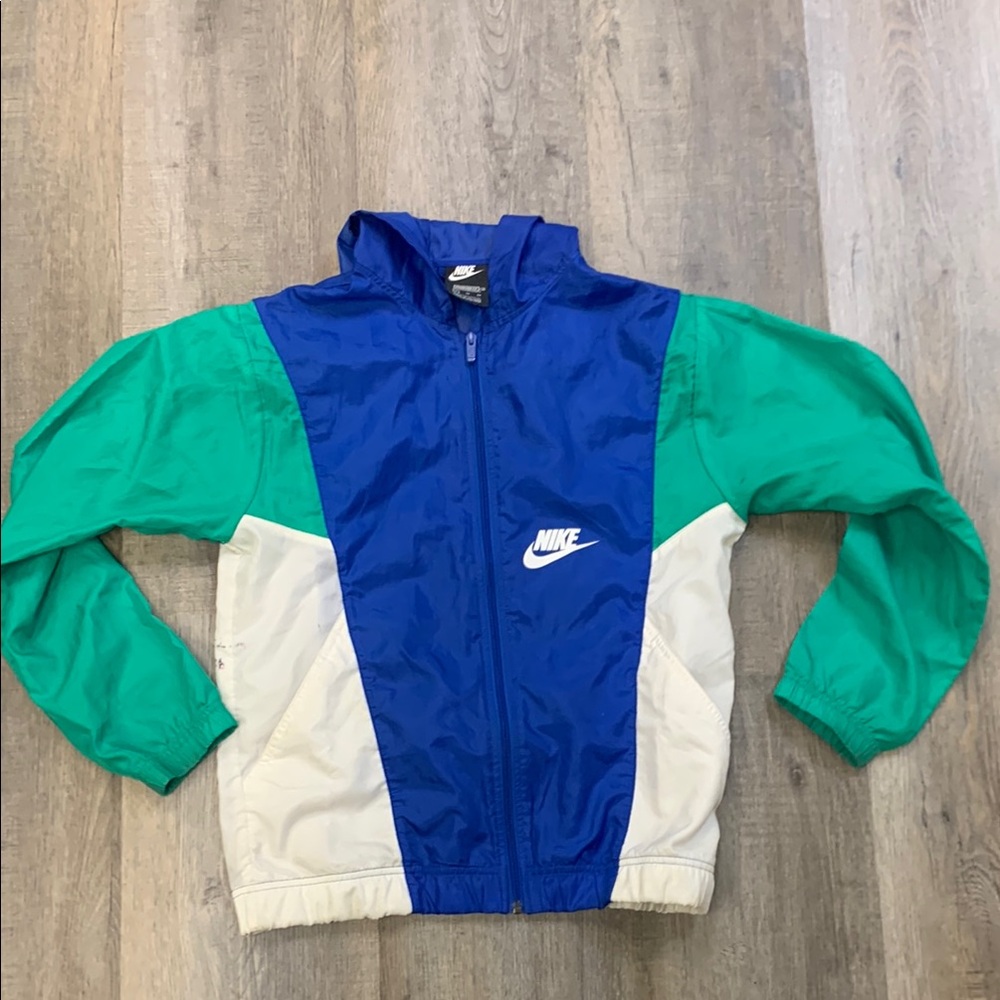 Nike Blue and Green Raincoat with Colorblock Design